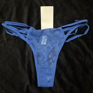 Elegant Blue Lace Thong